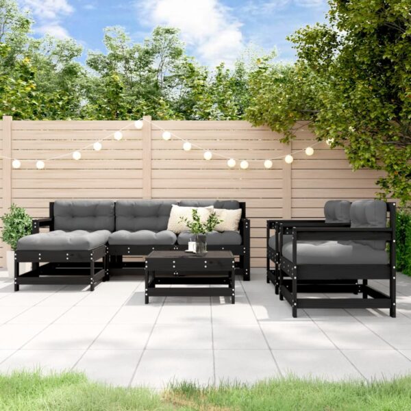 Provira 7-delige Loungeset met kussens massief hout zwart