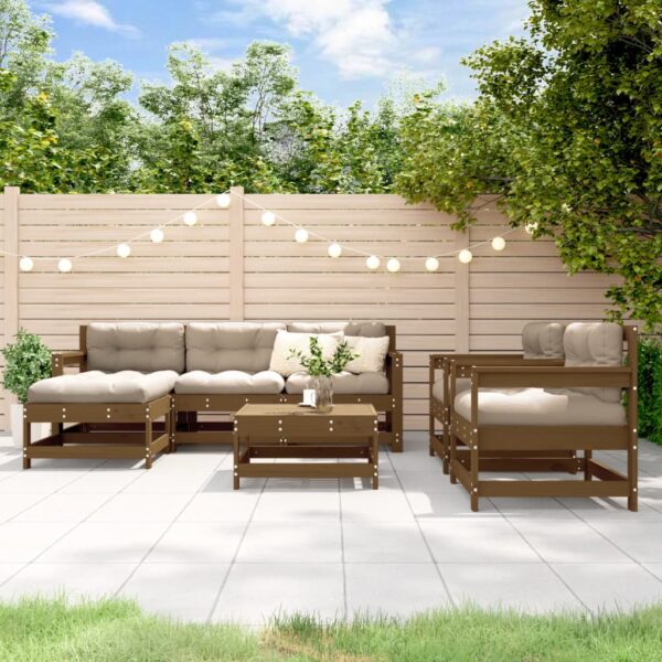 Provira 7-delige Loungeset met kussens massief hout honingbruin
