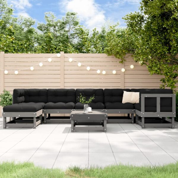 Provira 8-delige Loungeset met kussens massief hout grijs