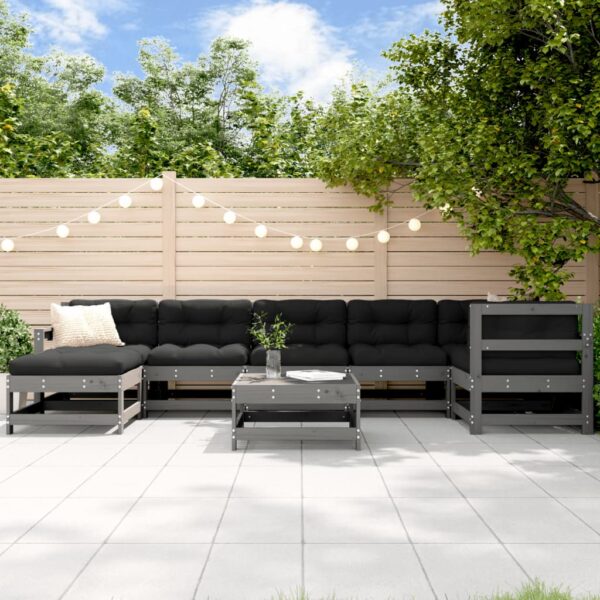 Provira 8-delige Loungeset met kussens massief hout grijs