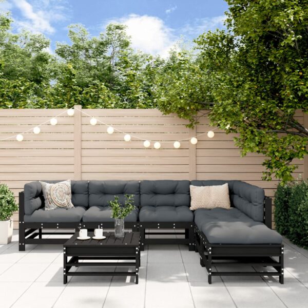 Provira 7-delige Loungeset met kussens massief hout zwart