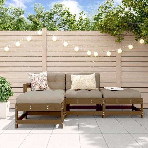 Provira 4-delige Loungeset met kussens massief hout honingbruin