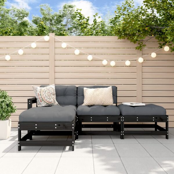 Provira 4-delige Loungeset met kussens massief hout zwart