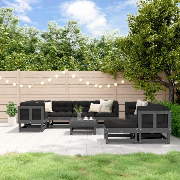 Provira 10-delige Loungeset met kussens massief hout grijs