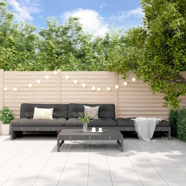 Provira 4-delige Loungeset met kussens massief hout grijs