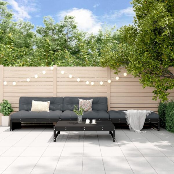 Provira 4-delige Loungeset met kussens massief hout zwart