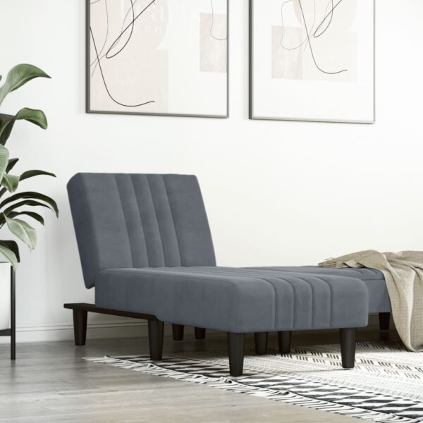 Provira Chaise longue fluweel donkergrijs