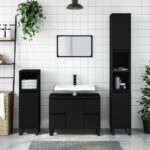 Provira Badkamerkast 30x30x100 cm bewerkt hout zwart