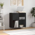 Provira Platenkast 84,5x38x89 cm bewerkt hout zwart