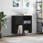 Provira Platenkast 84,5x38x89 cm bewerkt hout zwart