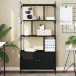 Provira Boekenkast met deuren 76,5x30x154,5 cm bewerkt hout zwart