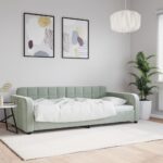 Provira Slaapbank 90x190 cm fluweel lichtgrijs