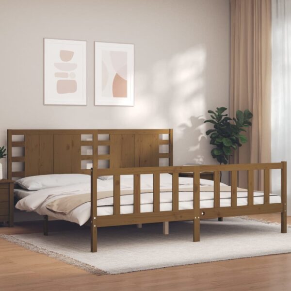 Provira Bedframe met hoofdbord massief hout honingbruin 200x200 cm