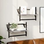 Provira Wandschappen met stangen 2 st 40x25x30 cm grijs sonoma eiken