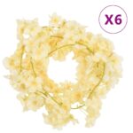Provira Kerstslingers met bloemen 6 st 180 cm champagnekleurig