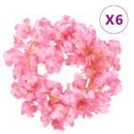Provira Kerstslingers met bloemen 6 st 180 cm donkerroze