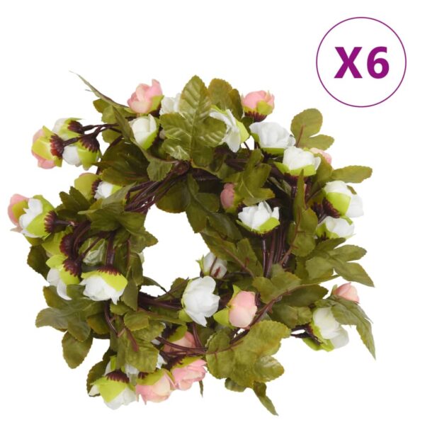 Provira Kerstslingers met bloemen 6 st 215 cm champagnekleurig