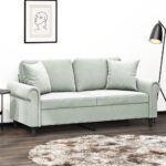 Provira Tweezitsbank met sierkussens 140 cm fluweel lichtgrijs