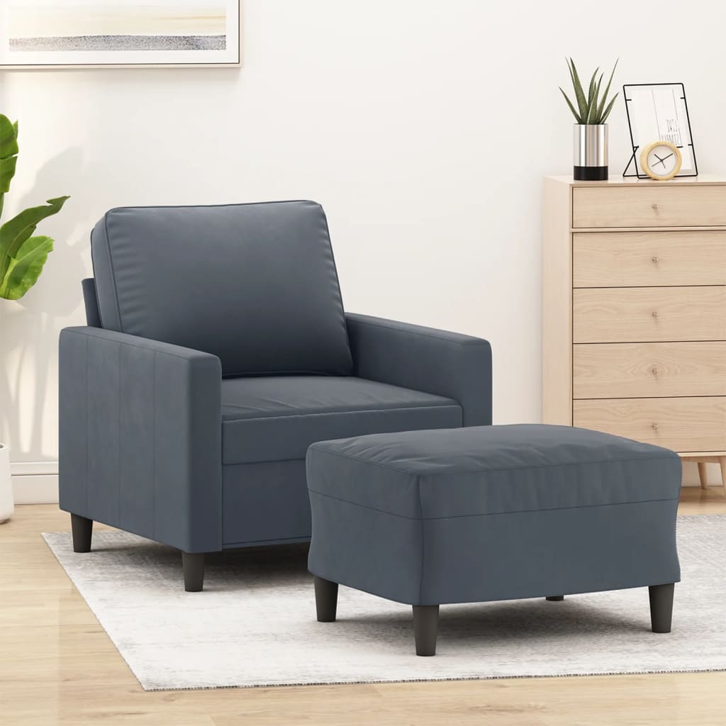 8721012060135_m_en_hd_1 Provira Fauteuil met voetenbank 60 cm fluweel donkergrijs - Image 1