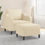 Provira Fauteuil met voetenbank 60 cm stof crèmekleurig
