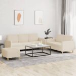 Provira 3-delige Loungeset met kussens stof crèmekleurig