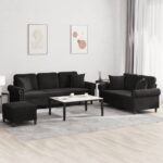 Provira 3-delige Loungeset met kussens fluweel zwart