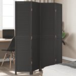 Provira Kamerscherm met 4 panelen massief paulowniahout zwart