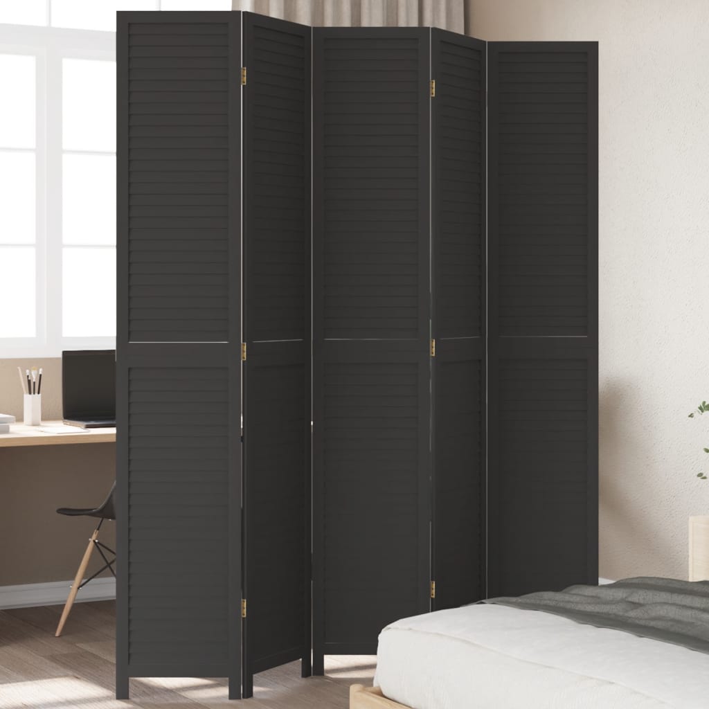 8721012075528_m_en_hd_1 Provira Kamerscherm met 5 panelen massief paulowniahout zwart - Image 1