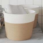 Provira Opbergmanden 2 st Ø 24x18 cm katoen beige en wit