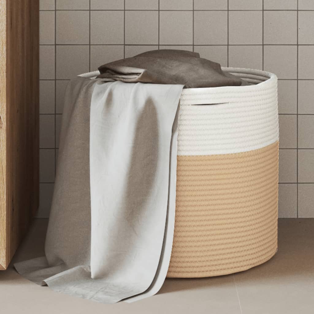 8721012086838_m_en_hd_1 Provira Opbergmand Ø 40x35 cm katoen beige en wit - Image 1