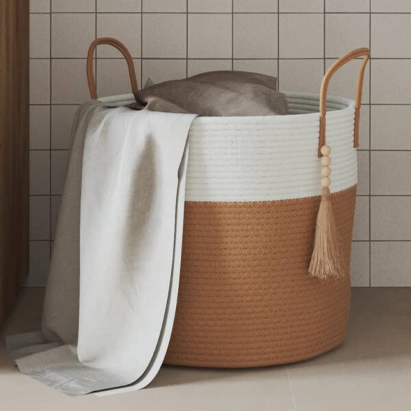 Provira Opbergmand Ø 40x35 cm katoen bruin en wit