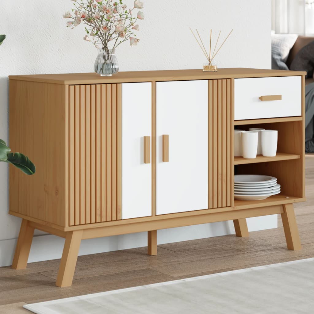 8721012133792_m_en_hd_1 Provira Dressoir OLDEN 114x43x73,5 cm massief grenenhout wit en bruin - Image 1