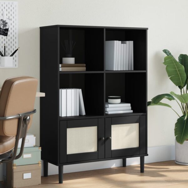 Provira Boekenkast SENJA rattan-look 90x35x130 cm grenenhout zwart