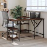 Provira Bureau 139x139x75 cm bewerkt hout bruin eikenkleur