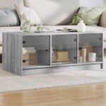 Provira Salontafel met glazen deuren 102x50x42 cm grijs sonoma eiken