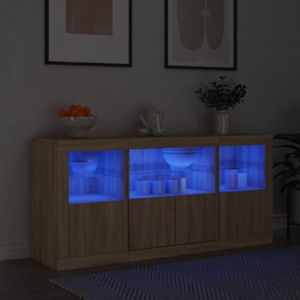 Provira Dressoir met LED-verlichting 142,5x37x67 cm sonoma eikenkleurig