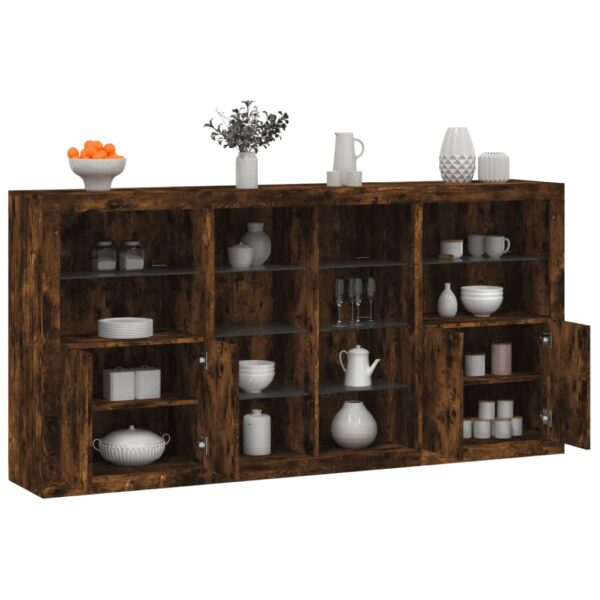 Provira Dressoir met LED-verlichting 202x37x100 cm gerookt eikenkleurig