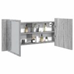 Provira Badkamerkast met spiegel en LED 100x12x45 cm grijs sonoma eiken