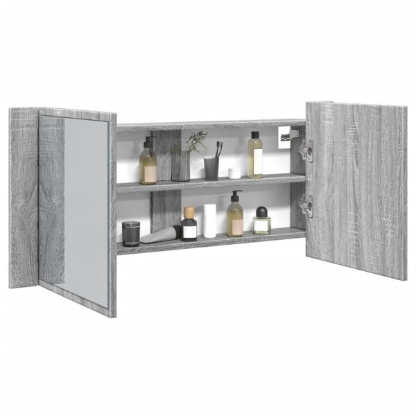 Provira Badkamerkast met spiegel en LED 100x12x45 cm grijs sonoma eiken