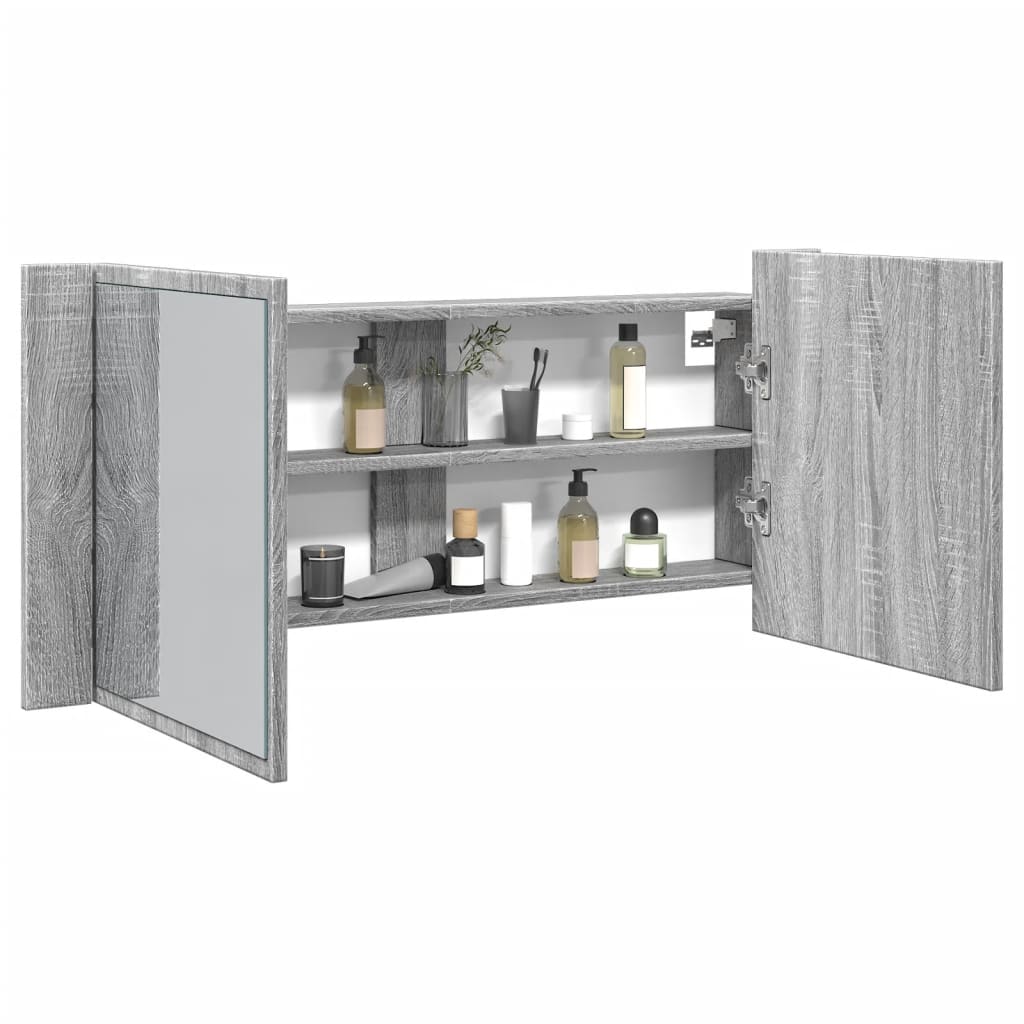 8721012264403_m_en_hd_1 Provira Badkamerkast met spiegel en LED 100x12x45 cm grijs sonoma eiken - Image 1