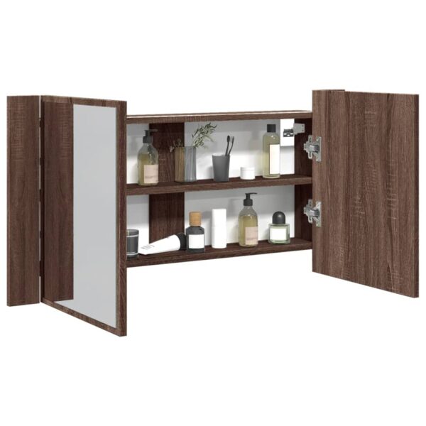 Provira Badkamerkast met spiegel en LED 90x12x45 acryl bruineikenkleur