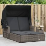 Provira Ligbed 2-persoons met luifel en kussens poly rattan grijs