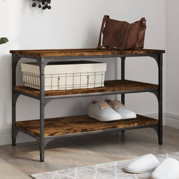 Provira Schoenenbankje 70x38,5x49 cm bewerkt hout gerookt eikenkleurig