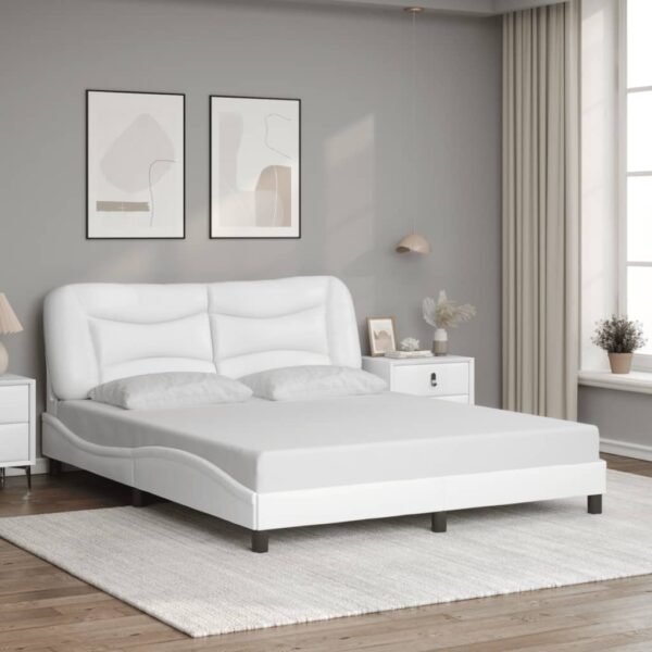Provira Bedframe met hoofdbord kunstleer wit 160x200 cm