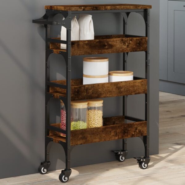 Provira Keukentrolley 53x20x76 cm bewerkt hout gerookt eikenkleurig