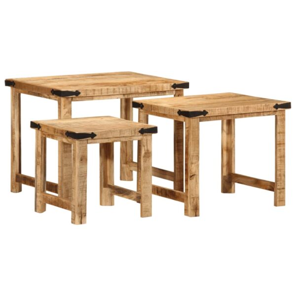 Provira Bijzettafeltjesset 3 st massief ruw mangohout