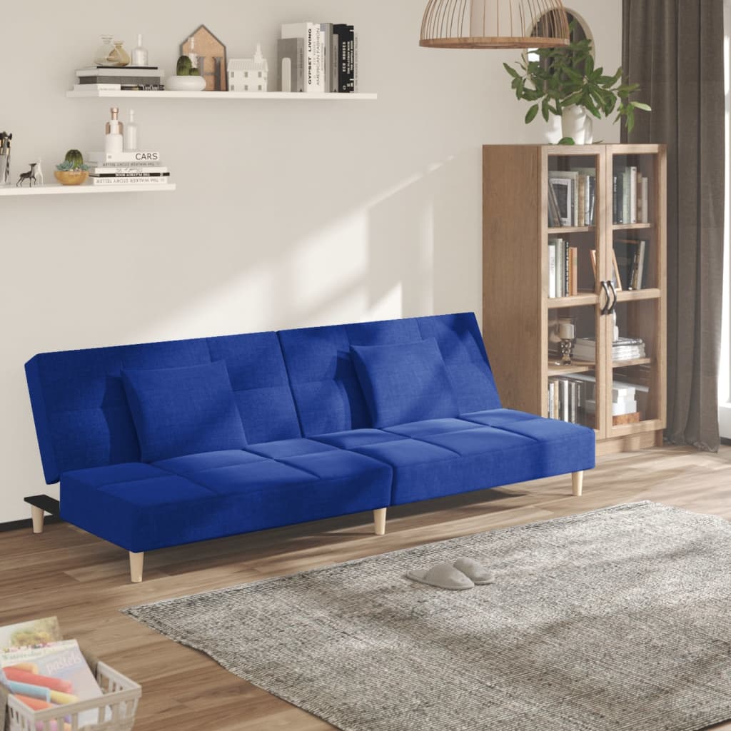 8721012379497_m_en_hd_1 Provira Slaapbank 2-zits met 2 kussens stof blauw - Image 1