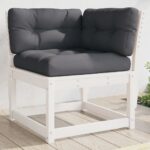 Provira Tuinhoekbank met kussens 73x73x78 cm massief grenenhout wit