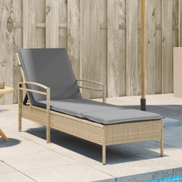 Provira Ligbed met kussen 63x200x81 cm poly rattan beige
