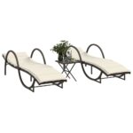 Provira Ligstoelen 2 st met tafel poly rattan bruin